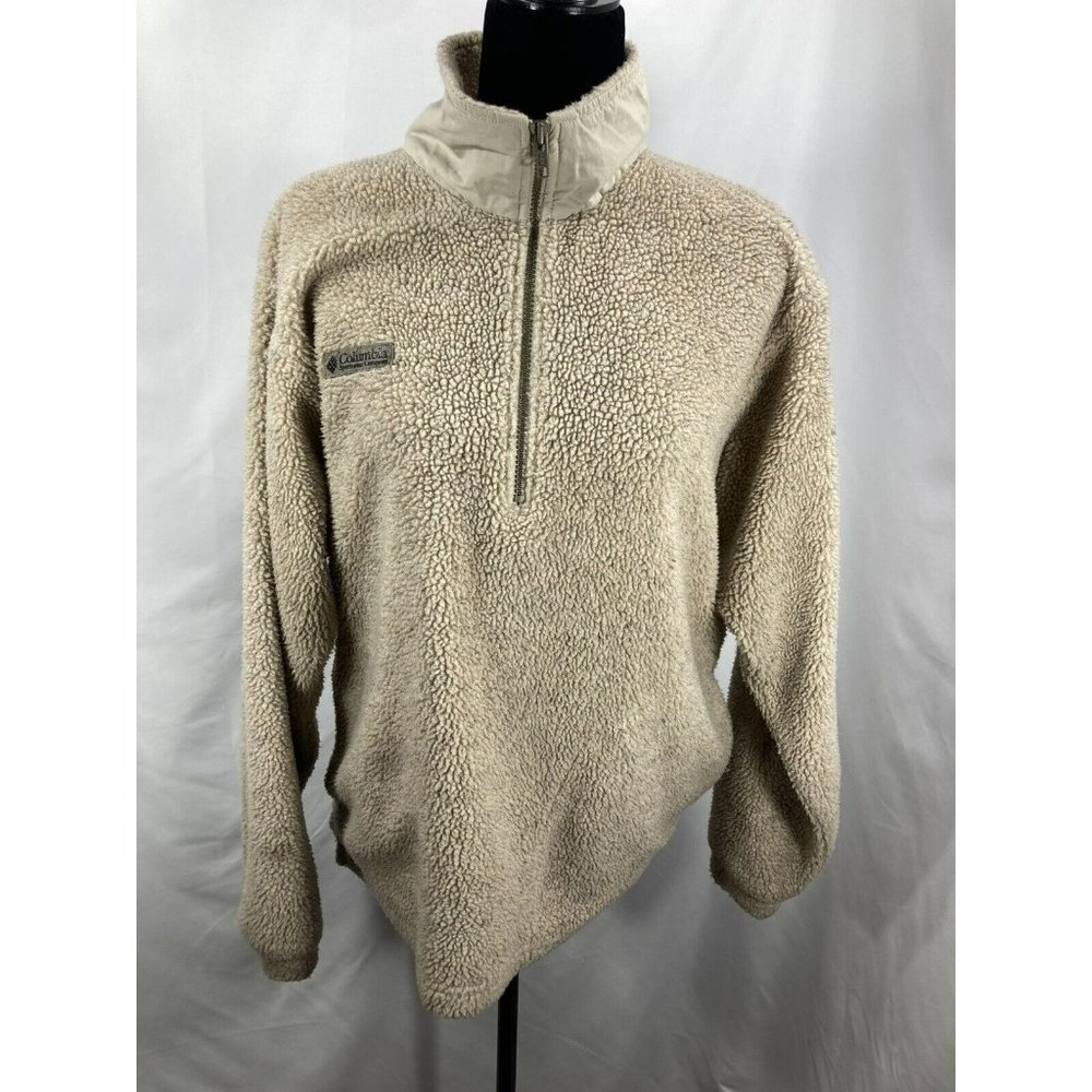 Vintage Columbia Sherpa Fleece Pullover Beige Cream Sherpa Made in USA Medium